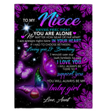 To My Niece Never Feel Alone I Love Support You Butterfly Mandala Gift From Aunt Fleece Sherpa Mink Blanket