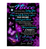 To My Niece Explore Your Dreams Listen Heart Make Happiness I Love You Butterfly Mandala Gift From Aunt Fleece Sherpa Mink Blanket