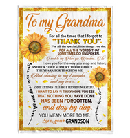 To My Grandma Thank You You Are My Sunshine Sunflower I Love You Mother's Day Gift From Grandson Fleece Sherpa Mink Blanket A