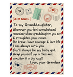 To My Granddaughter Be Brave Have Courage Love Life Wrap Yourself Up Big Hug Gift From Grandma Letter Envelope Fleece Sherpa Mink Blanket