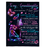 To My Granddaughter Never Forget I Love You Rest Of Life Big Hug Butterfly Gift From Grandma Fleece Sherpa Mink Blanket