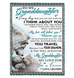 To My Granddaughter Grandpa Love You Forever Wolf White Fleece Sherpa Mink Blanket