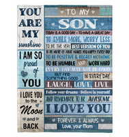 To My Son Smile More Worry Less Laugh Love Live Believe Yourself I Love You Mom Gift Fleece Sherpa Mink Blanket