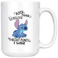 Lilo Rock Paper Scissors Throat Punch I Win Stitch White Coffee Mug