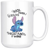 Lilo Rock Paper Scissors Throat Punch I Win Stitch White Coffee Mug