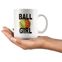 Basketball softball ball girl white coffee mug