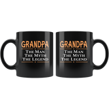 Grandpa the man the myth the legend, father's day black gift coffee mug