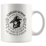 February Woman The Soul Of A Witch The Fire Lioness The Heart Hippie The Mouth Sailor white coffee mug