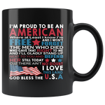 I'm Proud To Be An American Free Love This Land God Bless The USA Black Coffee Mug