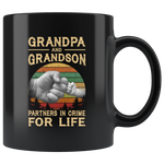 Grandpa and grandson partners in crime for life father's day gift vintage black coffee mug