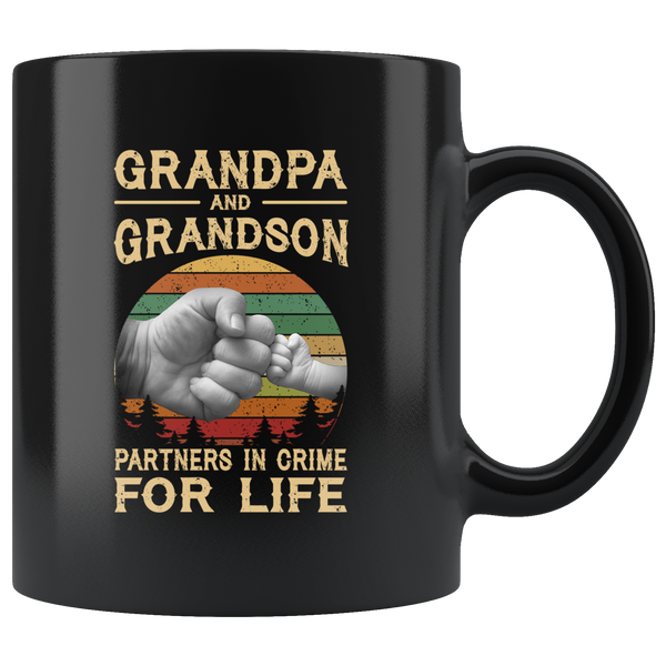 Grandpa and grandson partners in crime for life father's day gift vintage black coffee mug