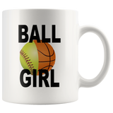 Basketball softball ball girl white coffee mug