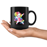 Dabbing unicorn black coffee mug