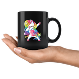 Dabbing unicorn black coffee mug