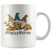 Happy Nurse Gnome Gnomies Autumn Pumpkin Sunflower Halloween Christmas Xmas Graphic Gift White Coffee Mug