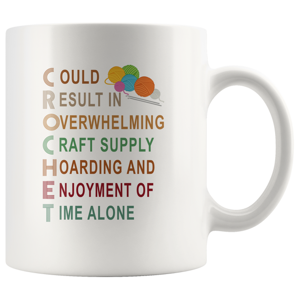 Could result in overwhelming craft supply hoarding and enjoyment of time alone yarn crochet white coffee mugs gift
