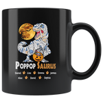 Personalized Papa Grandpa Saurus With Grandkids Name Halloween Gift Idea Black Coffee Mug
