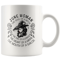 June Woman The Soul Of A Witch The Fire Lioness The Heart Hippie The Mouth Sailor gift white coffee mug