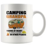 Camping grandpa young at heart slightly older in other places white coffee mug