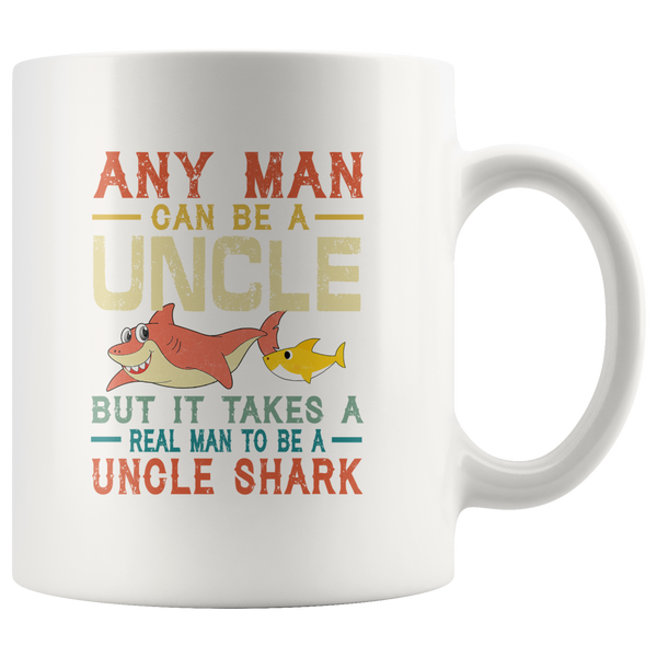 Vintage real man to be a uncle shark, gift white coffee mug for uncle