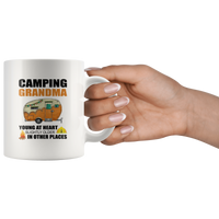 Camping grandma young at heart slightly older in other places white coffee mug
