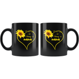 Happiness is being a mimi sunflower love heart black coffee mug