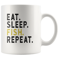 Eat sleep fish repeat white gift coffee mug