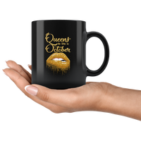 Queens are born in October birthday gift black coffee mug