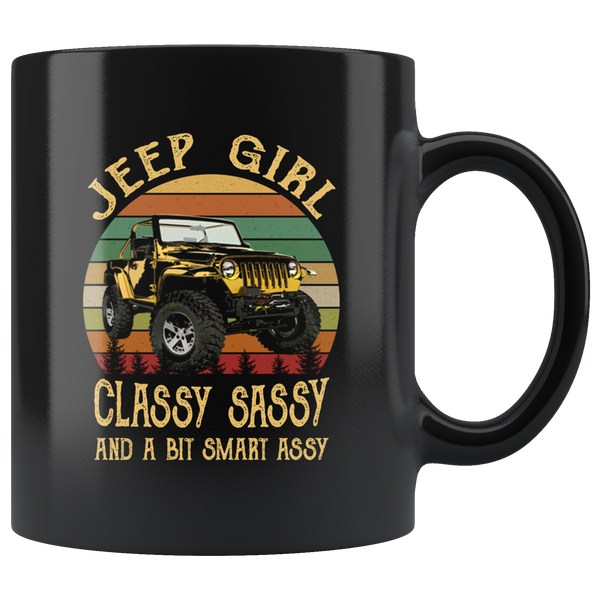 Jeep girl classy sassy and a bit smart assy vintage retro gift black coffee mug