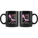 A Queen Was Born In June Happy Birthday To Me Gift For Girl Daughter Diamond Shoes Black Coffee Mug