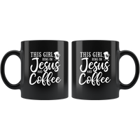 This Girl Runs On Jesus And Coffee Black Coffee Mug