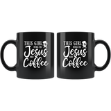 This Girl Runs On Jesus And Coffee Black Coffee Mug