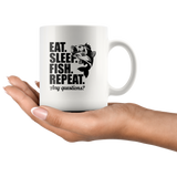 Eat Sleep Fish Repeat Any Questions Fishing Lover Funny Gift For Men Women White Coffee Mug