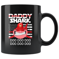 FireFighter Daddy Shark Funny, Father's day black gift coffee mug