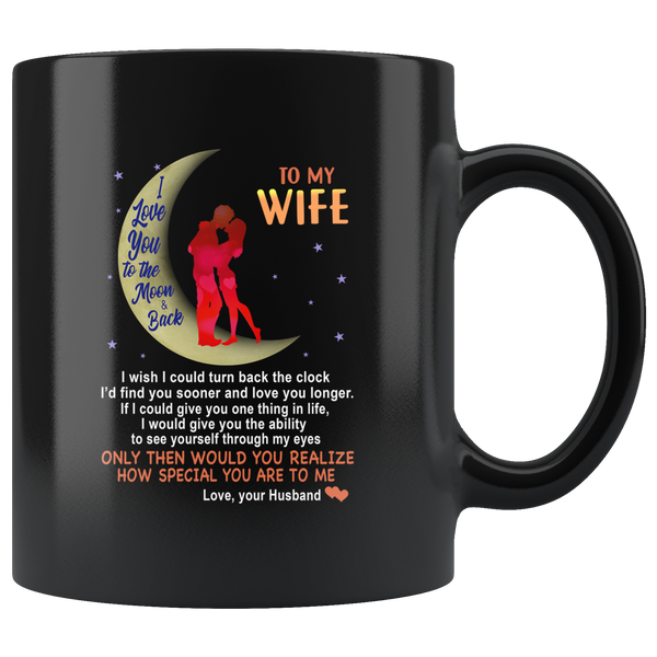Husband To my wife I love you to the moon and back black gift coffee mug