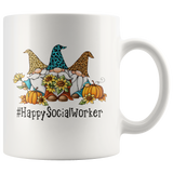 Happy Social Worker Gnome Gnomies Autumn Pumpkin Sunflower Halloween Christmas Xmas Graphic Gift White Coffee Mug