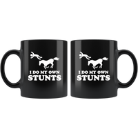 Horse I do my own stunts black coffee mug