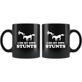 Horse I do my own stunts black coffee mug