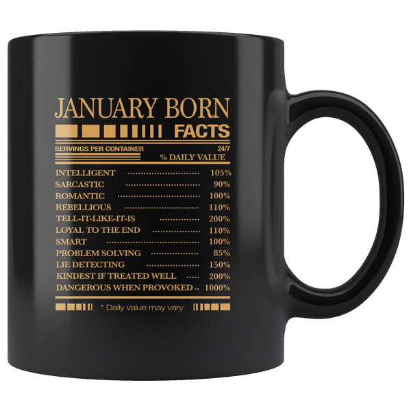 January born facts servings per container, born in January, birthday gift mugJanuary born facts servings per container, born in January, birthday gift coffee mug