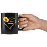 Happiness is being a nana sunflower love heart black coffee mug