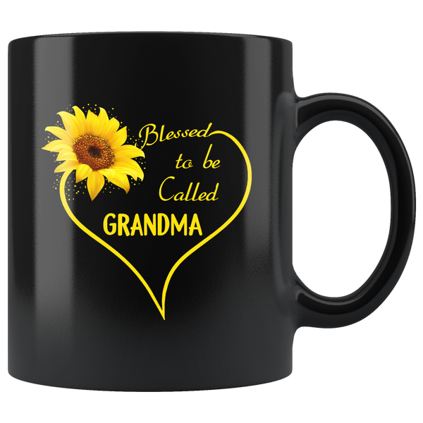 Blessed To Be Called Grandma, Sunflower Love Heart Black Coffee Mug