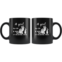 A girl her cat and wine it is beautiful thing black coffee mug gift