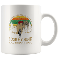 Hiking camping and into the forest i go to lose my mind and find my soul women vintage coffee mugs