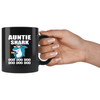 Auntie shark doo doo doo black coffee mug, aunt shark funny gift