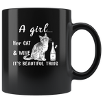 A girl her cat and wine it is beautiful thing black coffee mug gift