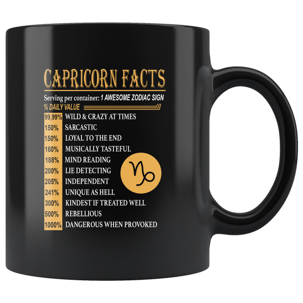 Capricorn facts serving per container 1 awesome zodiac sign black coffee mug