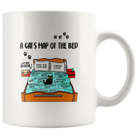 A Cat's Map Of The Bed, Cat Lover Funny White Coffee Mug