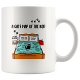 A Cat's Map Of The Bed, Cat Lover Funny White Coffee Mug