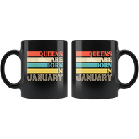 Queens are born in January vintage, birthday black gift coffee mug