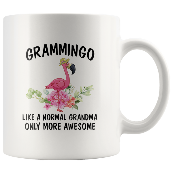 Grammingo like a normal grandma but more awesome flamingo white coffee mug